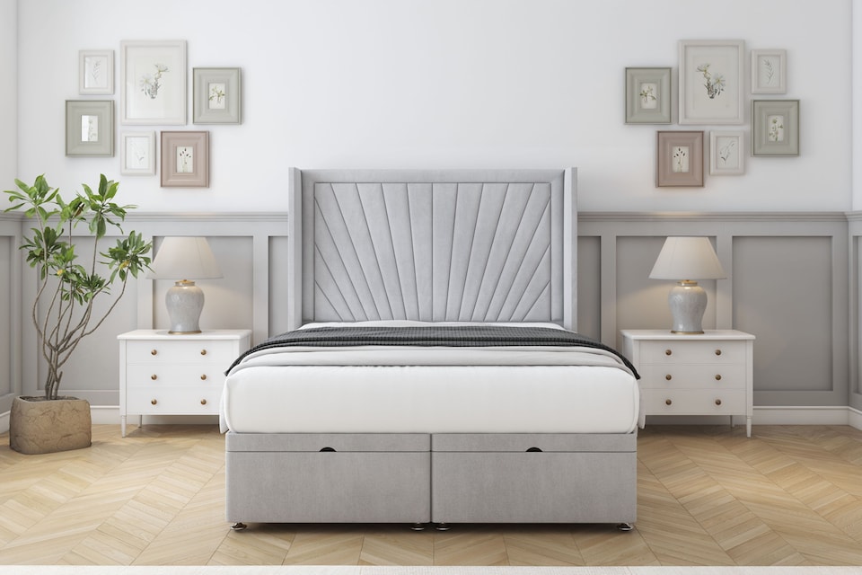 image 1 of Sloomy Rutherford Silver Naples Ottoman Bed With Mattress With 54" Wingback Headboard 6' Super King