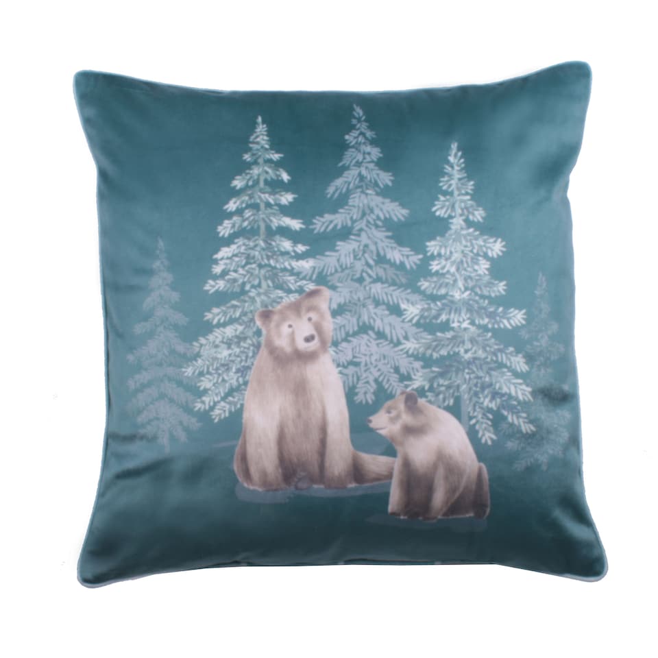 image 1 of D & D Bear Walks Filled Cushion Teal