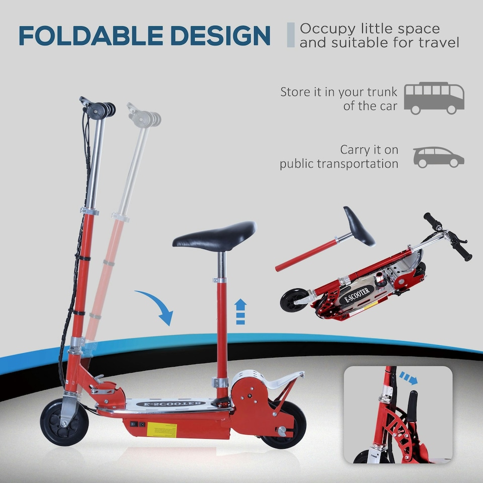 image 1 of HOMCOM Foldable Powered Scooter with Adjustable Seat and Brake, Red
