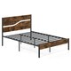 image 1 of COSTWAY Double Metal Bed Frame w/ Wooden Headboard