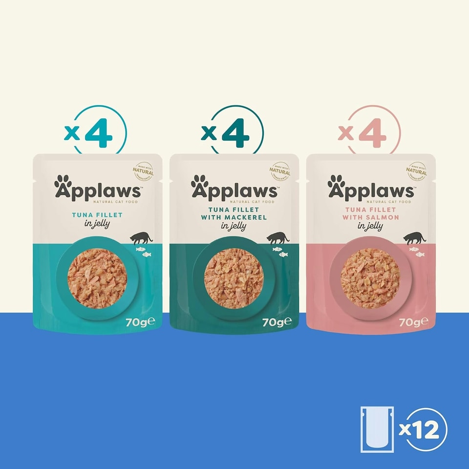 image 1 of Applaws Natural Wet Cat Food Pouch, Fish Selection in Jelly 70 g (12 x 70 g Pouches)