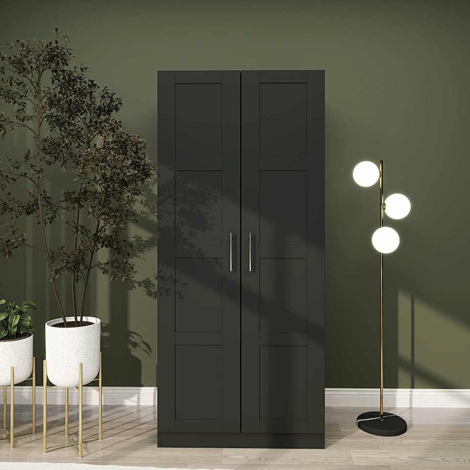 image 1 of HOMCOM Wardrobe for Bedroom, Double Wardrobe with Hanging Rail, Black