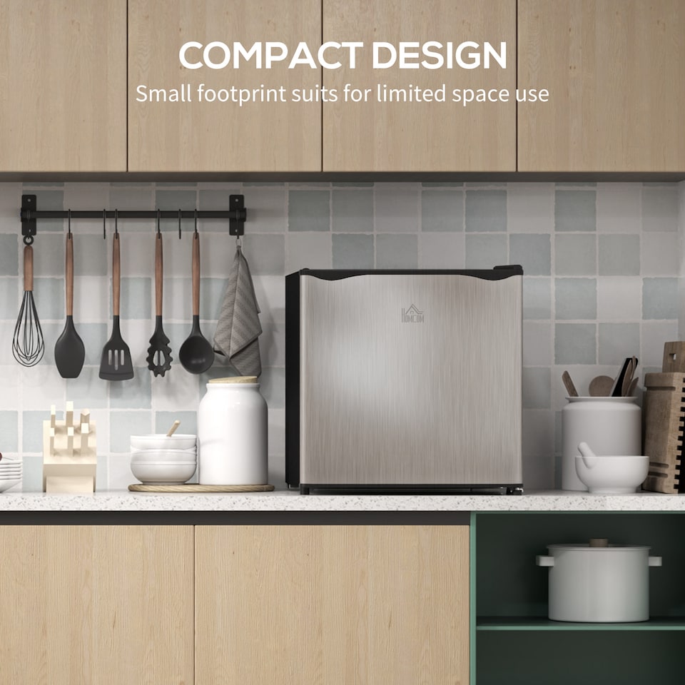 image 1 of HOMCOM Tabletop Mini Freezer with 35 Litre Capacity, Small Freezer with Reversible Door, Adjustable Temperature and Removable Wire Shelf for Bedrooms, Home Office, Silver Tone | Silver