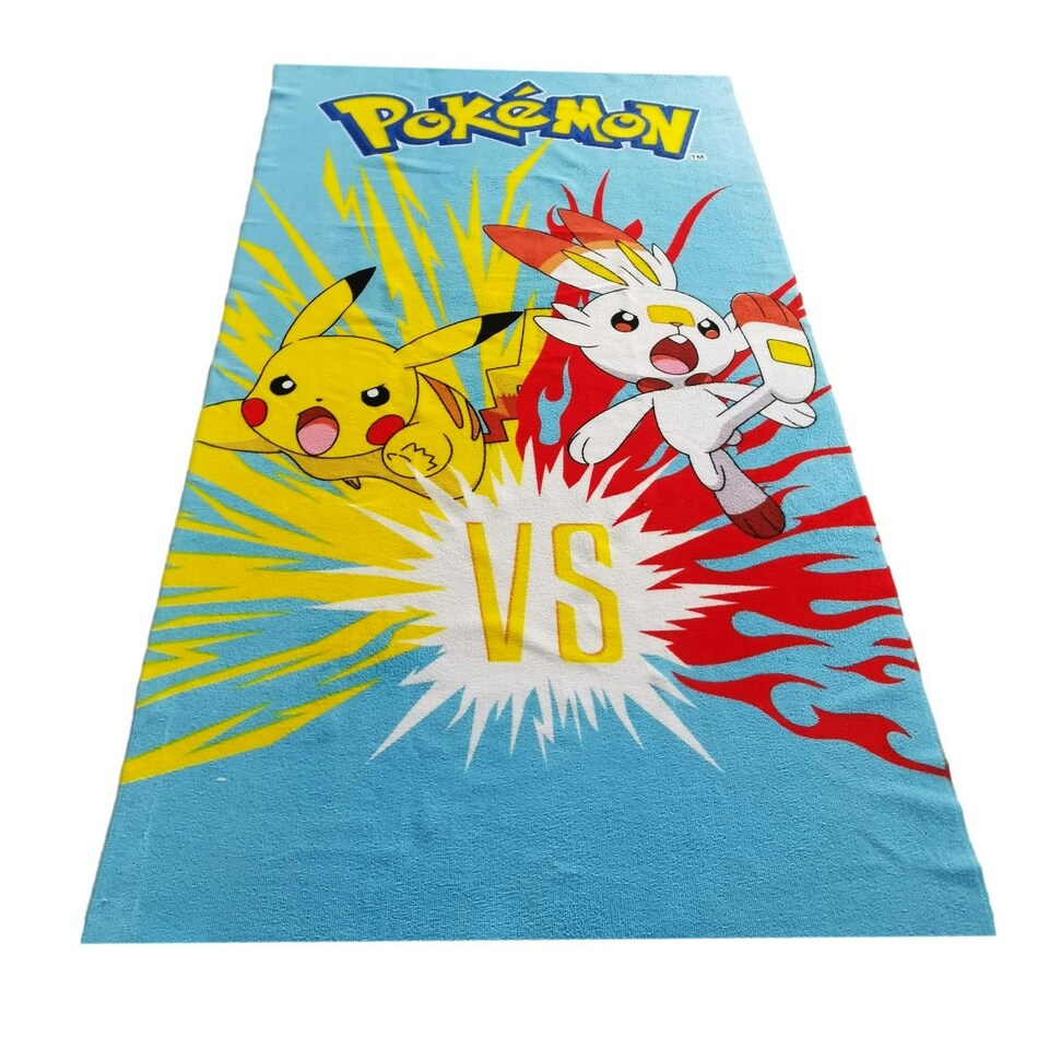 image 1 of Pokemon Pikachu Vs Scorbunny Towel - Blue/Yellow/Red - One Size Blue | One size