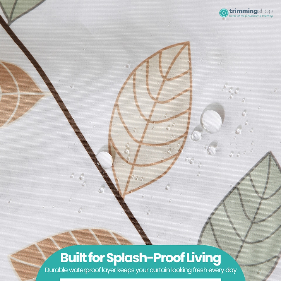 image 1 of Leaves Design Waterproof Shower Curtain with 12 Hooks - 180x200cm
