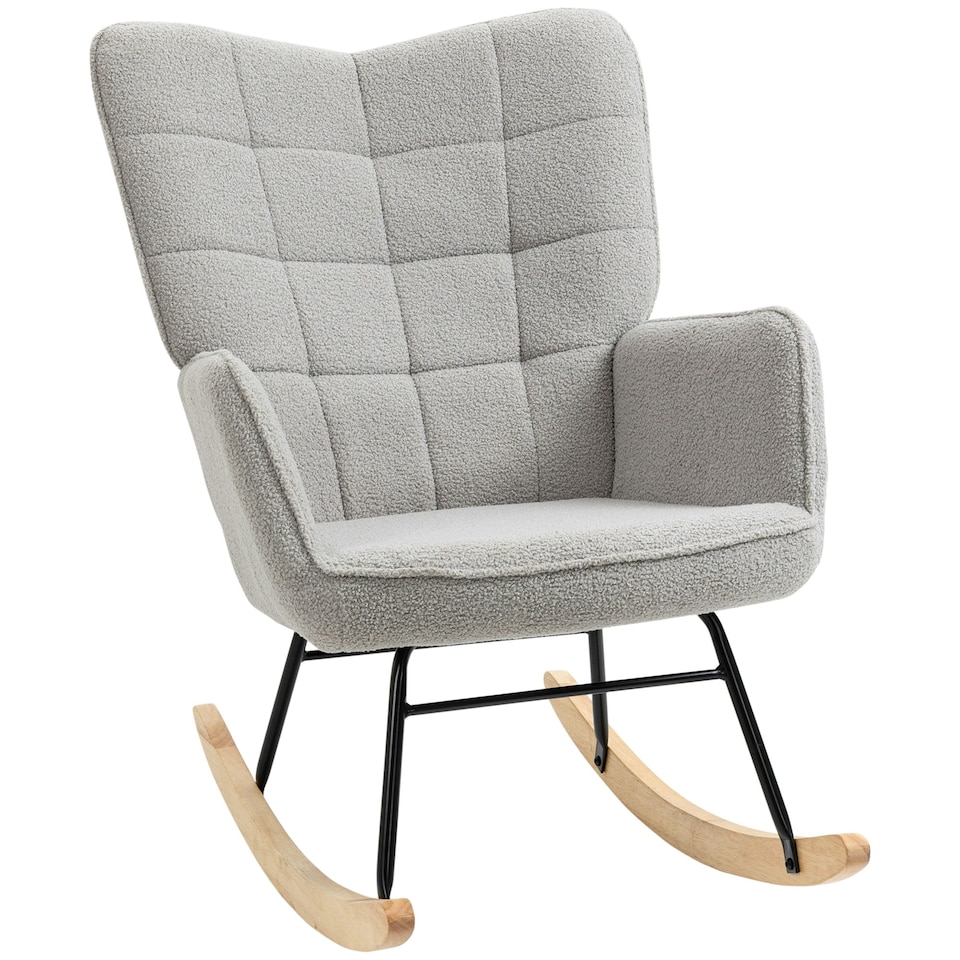 image 1 of HOMCOM Wingback Rocking Chair for Nursing w/ Steel Frame Light Grey