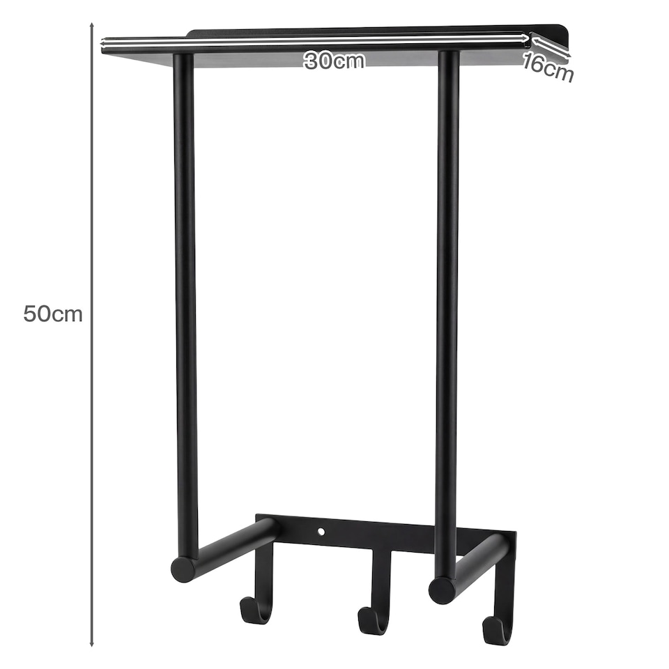 image 1 of Levede Towel Rack Wall Mounted Shelf Bathroom Storage Holder with Hooks Black