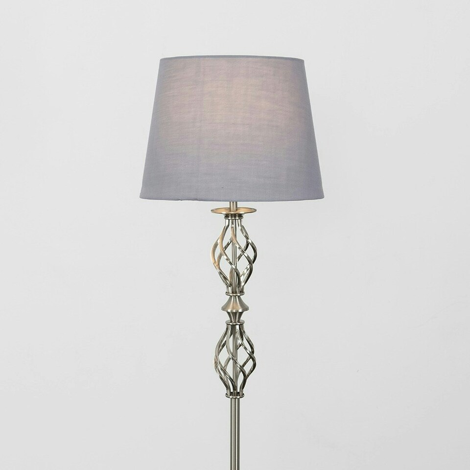 image 1 of ValueLights Traditional Style Brushed Chrome Double Twist Floor Lamp With Grey Shade Grey