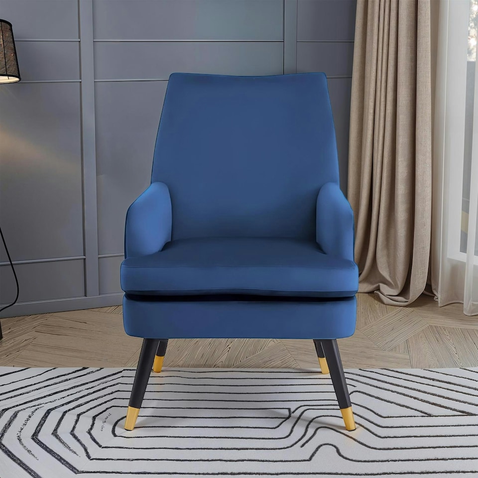 image 1 of Loretta Accent Chair Midnight Blue Velvet Padded Armchair Blue