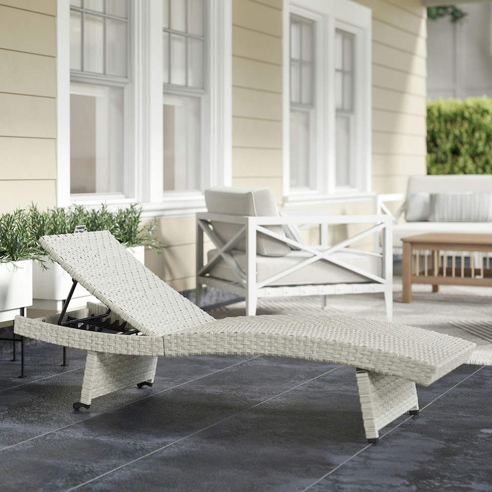 image 1 of Outsunny PE Rattan Sun Lounger with 4-Level Adjustable Backrest Black | Black