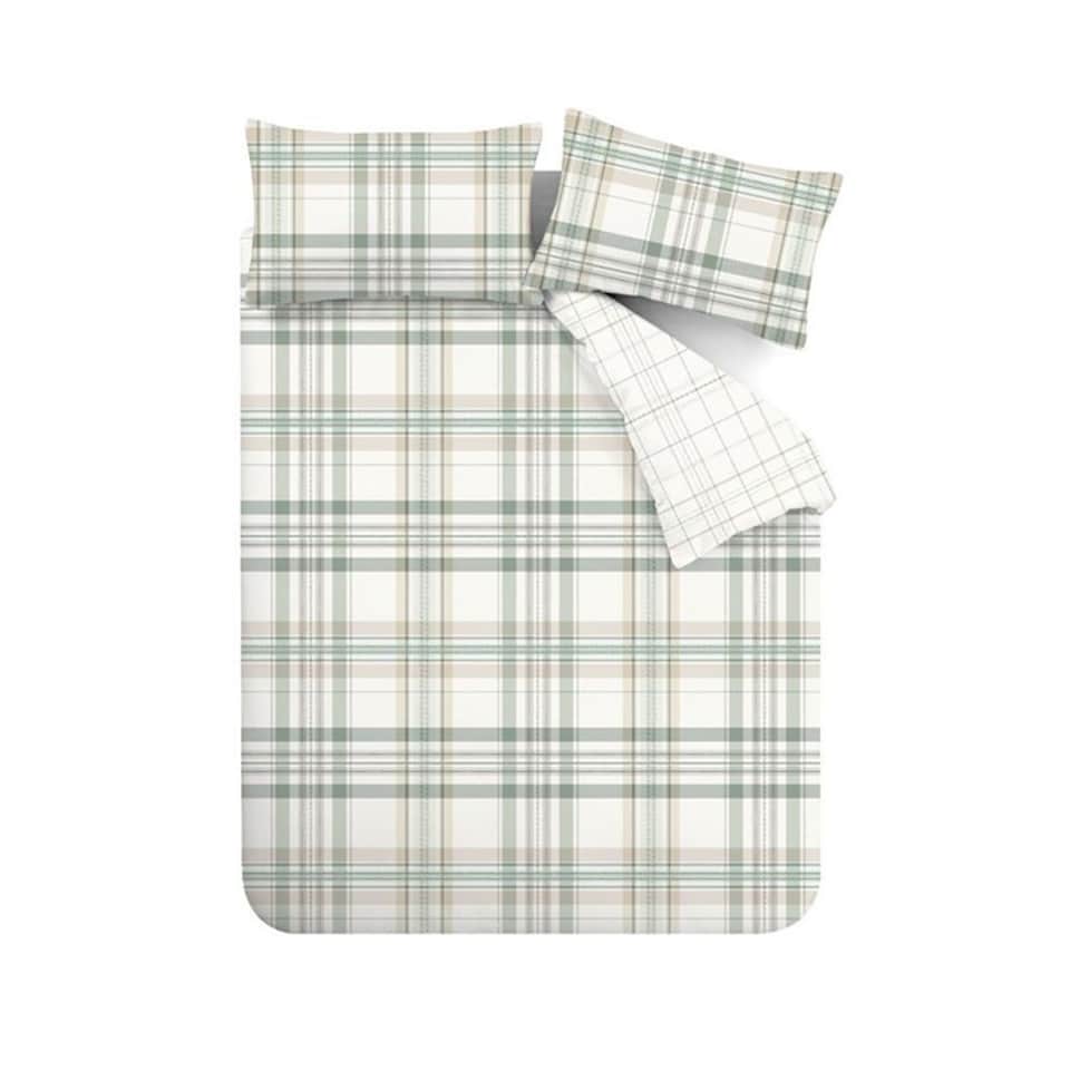 image 1 of Catherine Lansfield Cartmel Check Reversible Duvet Cover Set | Green | King