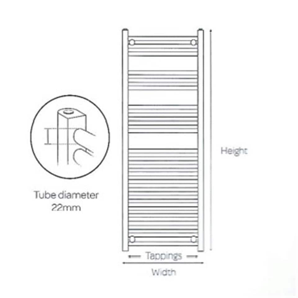 image 1 of 1200mm (H) x 500mm (W) - Vertical CURVED - 22mm - White - Bathroom Towel Rail - (Clifton Rail) -(1.2m x 0.5m)