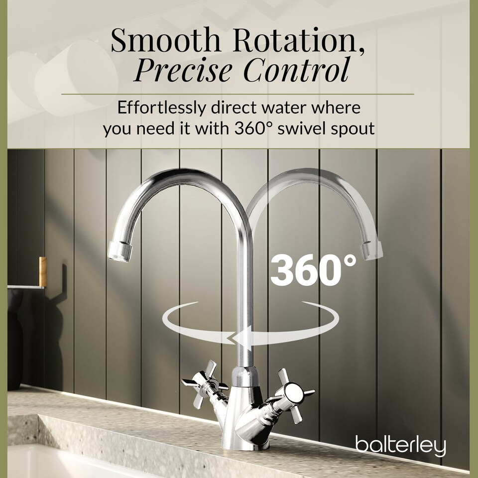 image 1 of Traditional Kitchen Sink Mono Mixer Tap - Chrome Crosshead Handles | Silver | Chrome | 1