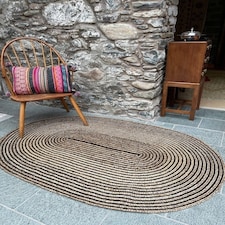 CHAKKAR DARK Stripe Oval Beige Black Rug - Jute - L120 x W180 - Beige/Black Black