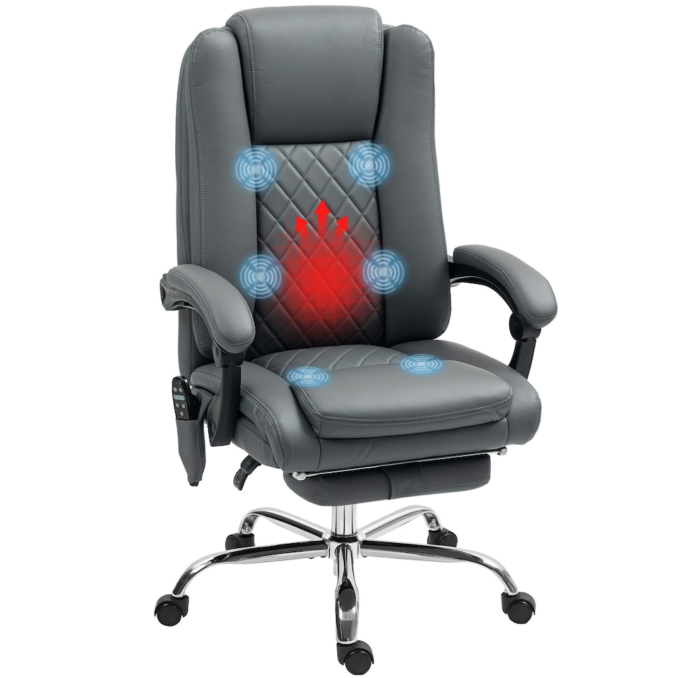image 1 of HOMCOM PU Leather Massage Office Chair, Reclining Desk Chair, Grey