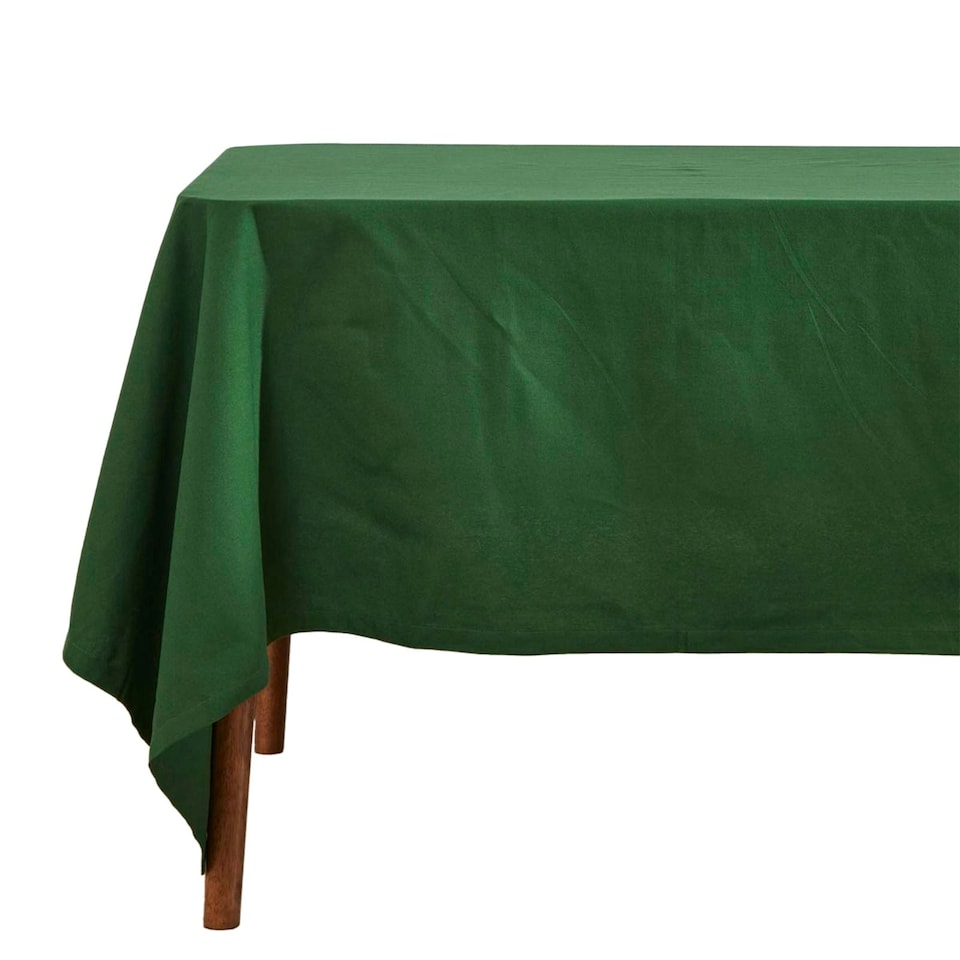 image 1 of Homescapes Plain Cotton Dark Green Tablecloth - 178 x 305 cm Green