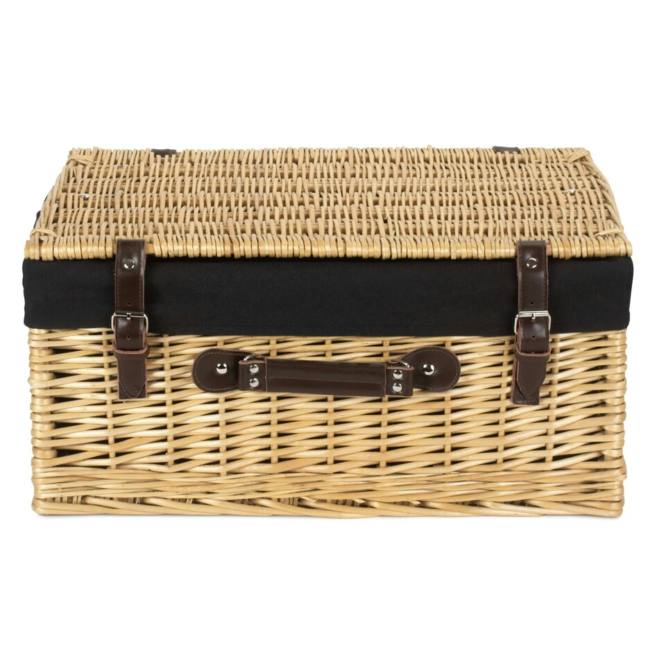 image 1 of 51cm Buff Wicker Picnic Basket with Lining Black | Black | One Size