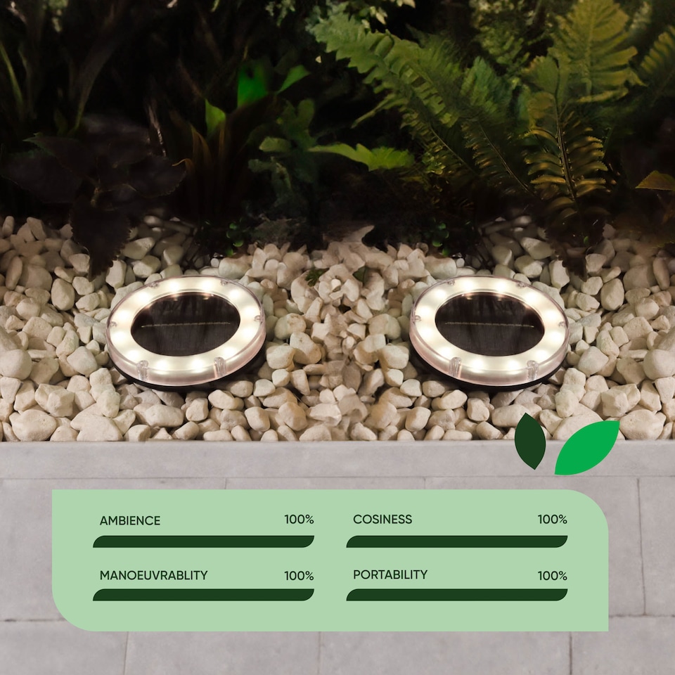 image 1 of Gardenwize 2-Pack Solar Deck Lights Bright White LED Outdoor Decking Pathway Lights