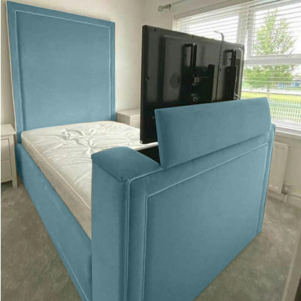 Loxie Plush Duck Egg Double TV Bed Frame - Duck Egg