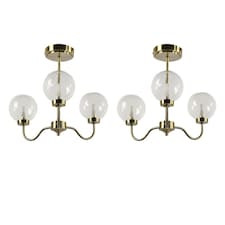 Set of 2 Totley - Antique Brass Ceiling Lights with Clear Glass Shades