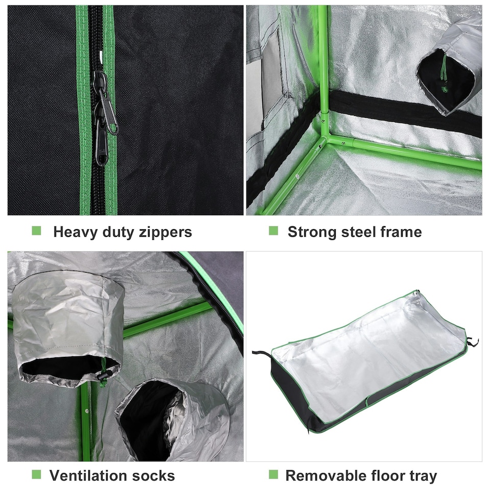 image 1 of Outsunny Mylar Hydroponic Grow Tent w/ Floor Tray for Indoor Plant 60x60x140cm