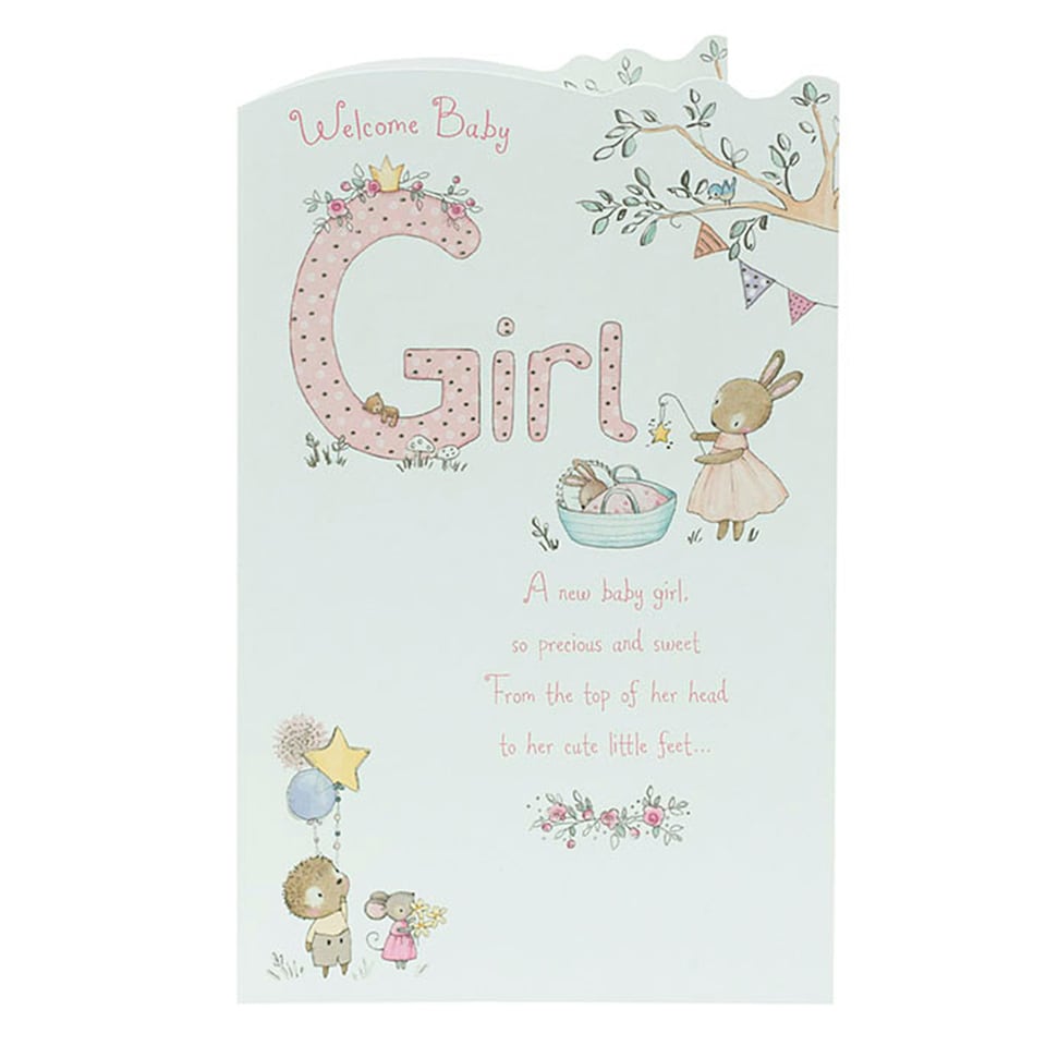 image 1 of Girl Birth Congratulations Card - Cute Animals