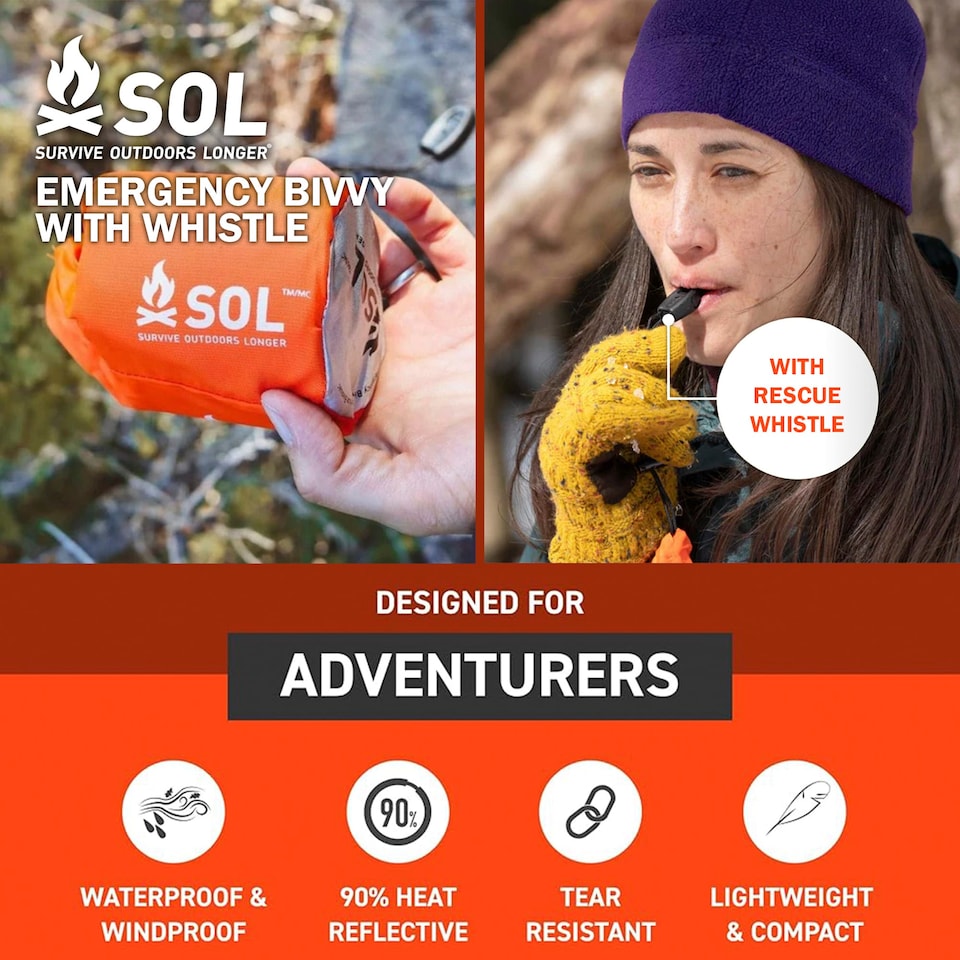 image 1 of Emergency Bivvy with Whistle - Emergency Survival Shelter Sack | Orange | Orange | One Size | 1