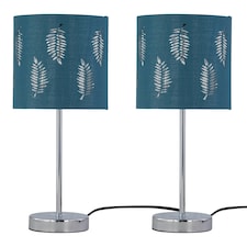 First Choice Lighting Set of 2 Chrome Touch Operated Table Lamps with Teal Fern Shades Chrome | Green
