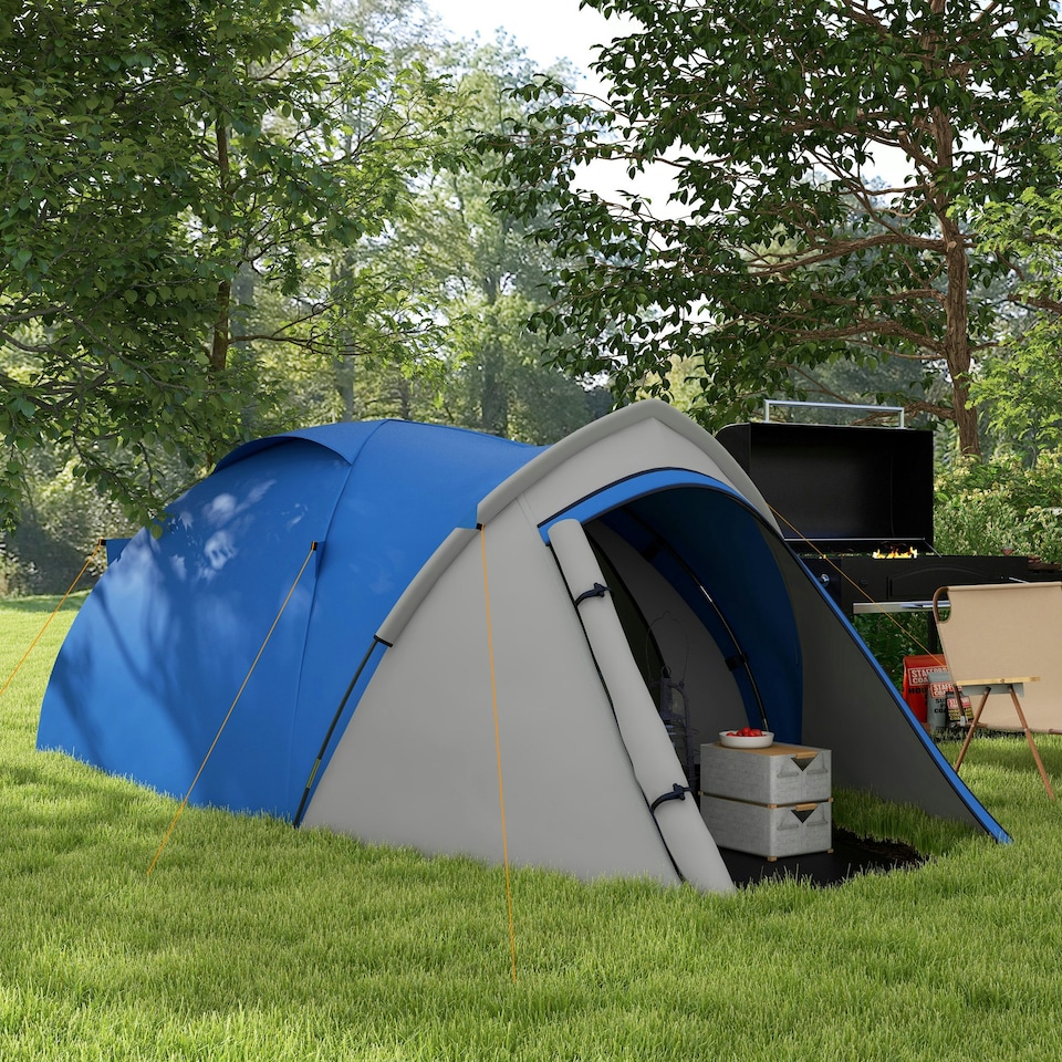 image 1 of Outsunny Compact Camping Tent w/ Vestibule & Mesh Vents for Hiking Green