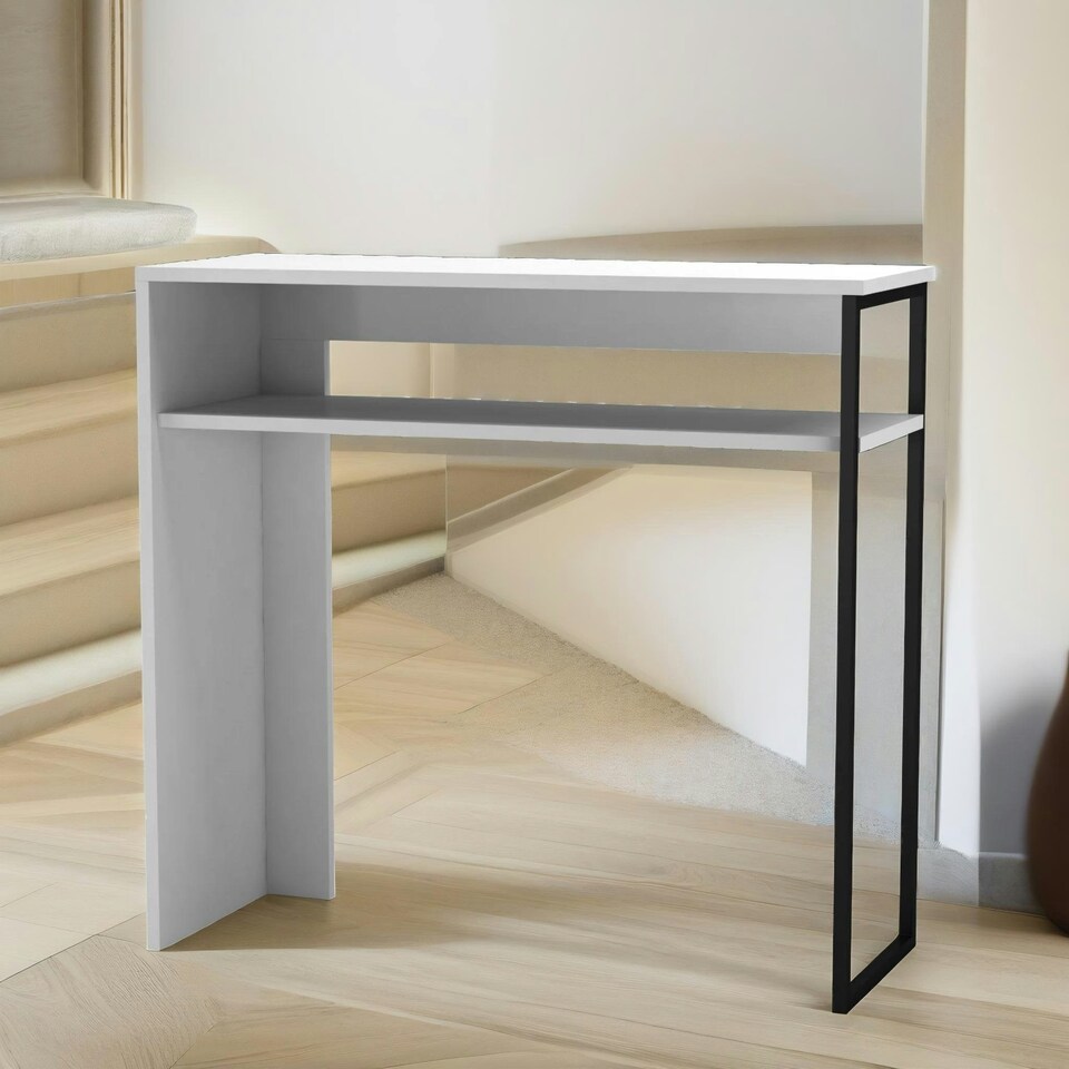 image 1 of 2 Tier Hallway Console Table With Steel Frame White White