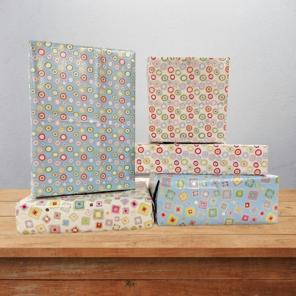 image 1 of 10 Sheets of Luxury Shapes Design Gift Wrap and Tags - New Born Baby, Birthday, Christening, Christmas etc