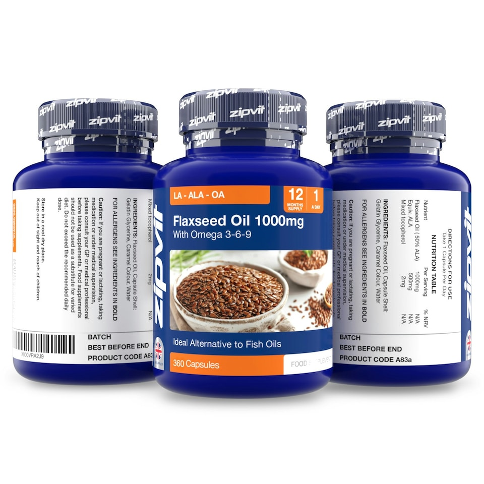 image 1 of Zipvit Flaxseed Oil 1000mg, Omega 3-6-9 Support, 360 Softgels, 12-Month Supply