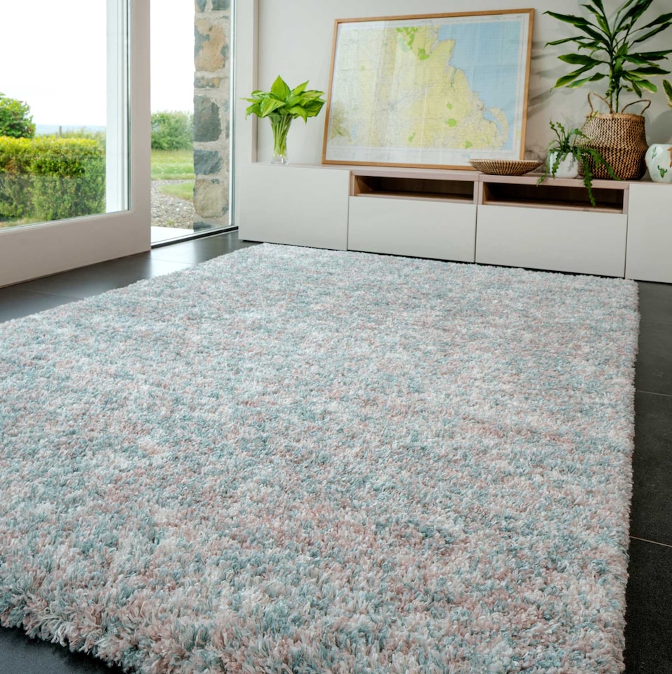 image 1 of KUKOON Soft Mottled Light Blue Shaggy Rug – Cozy Deep Pile Modern Area Carpet for Living Room & Bedroom 60cm x 240cm