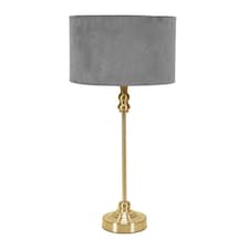 ValueLights Maggie Gold Candlestick Table Lamp Grey Velvet Shade & Bulb | Gold