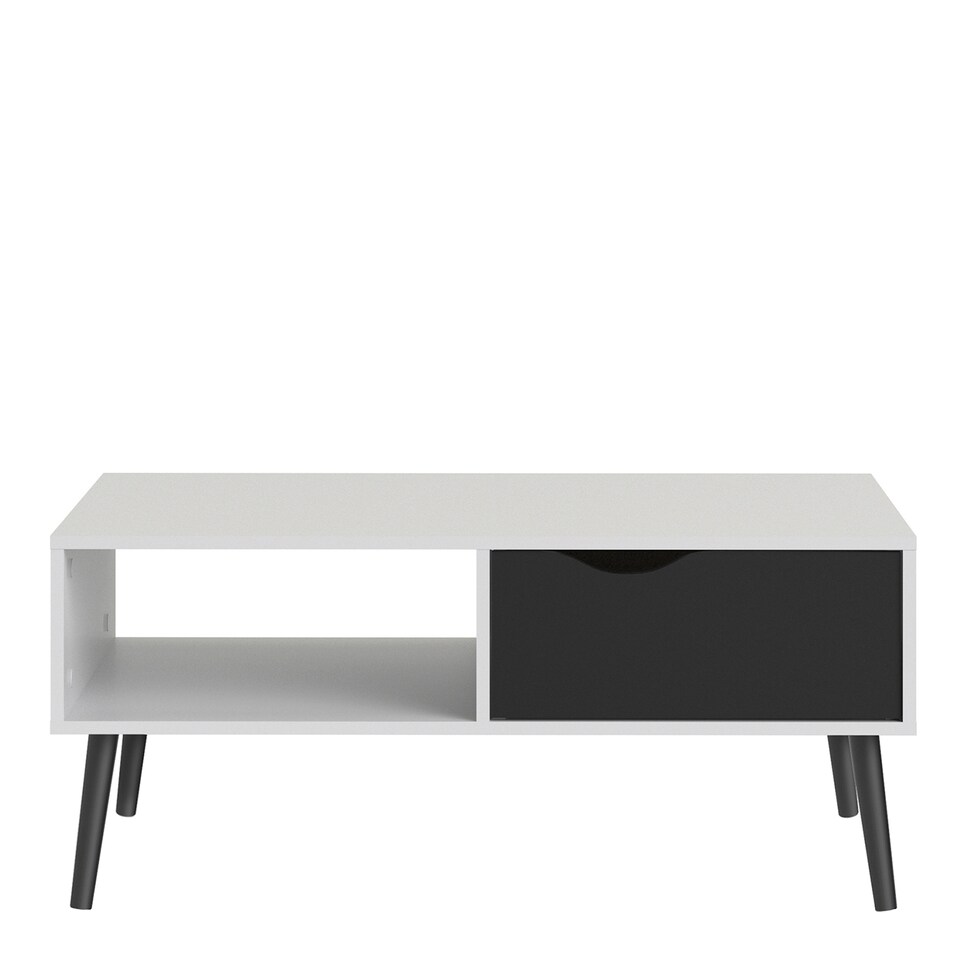 image 1 of Oslo Coffee Table 1 Drawer 1 Shelf in White and Black Matt