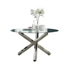 Furniturebox Vogue Large Round Chrome Metal Clear Glass Dining Table