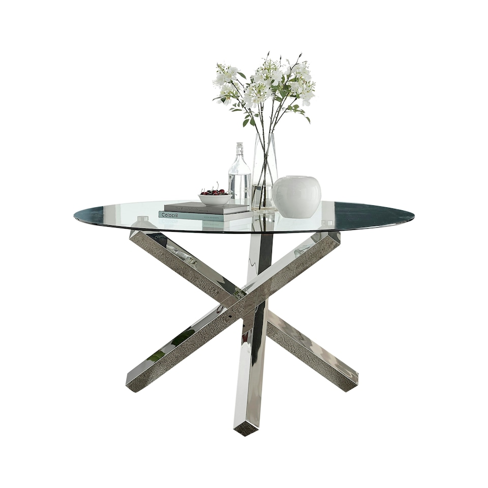 image 1 of Furniturebox Vogue Large Round Chrome Metal Clear Glass Dining Table