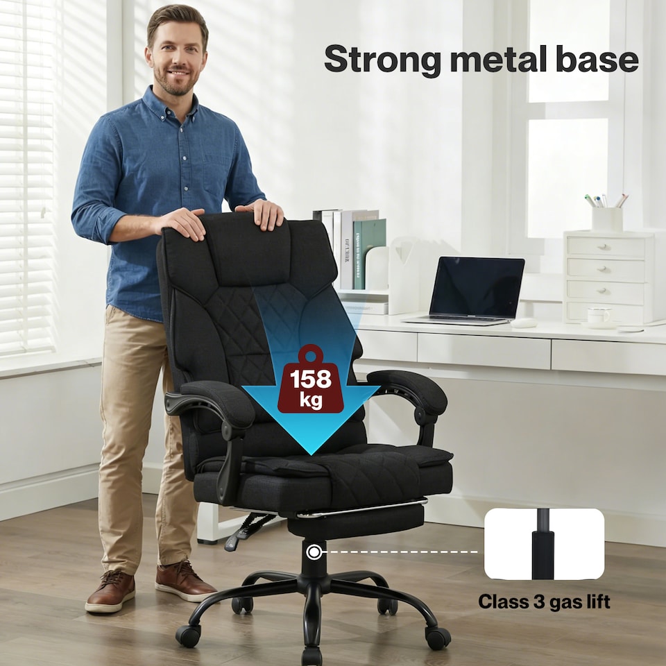 image 1 of Levede Office Chair with Footrest Linen Fabric High Back Swivel Reclining