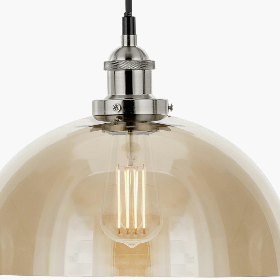 image 1 of Antique Silver Metal and Smoked Glass Dome Pendant Cream | W30xD30xH120cm