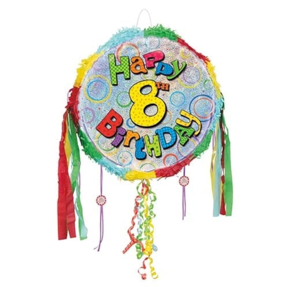 Happy 8th Birthday Holographic Pull String Pinata