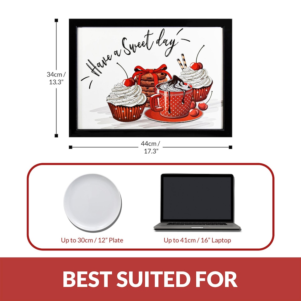 image 1 of GEEZY Have a Sweet Day Design Wooden Lap Serving Tray with Bean Bag Cushion 44x34cm