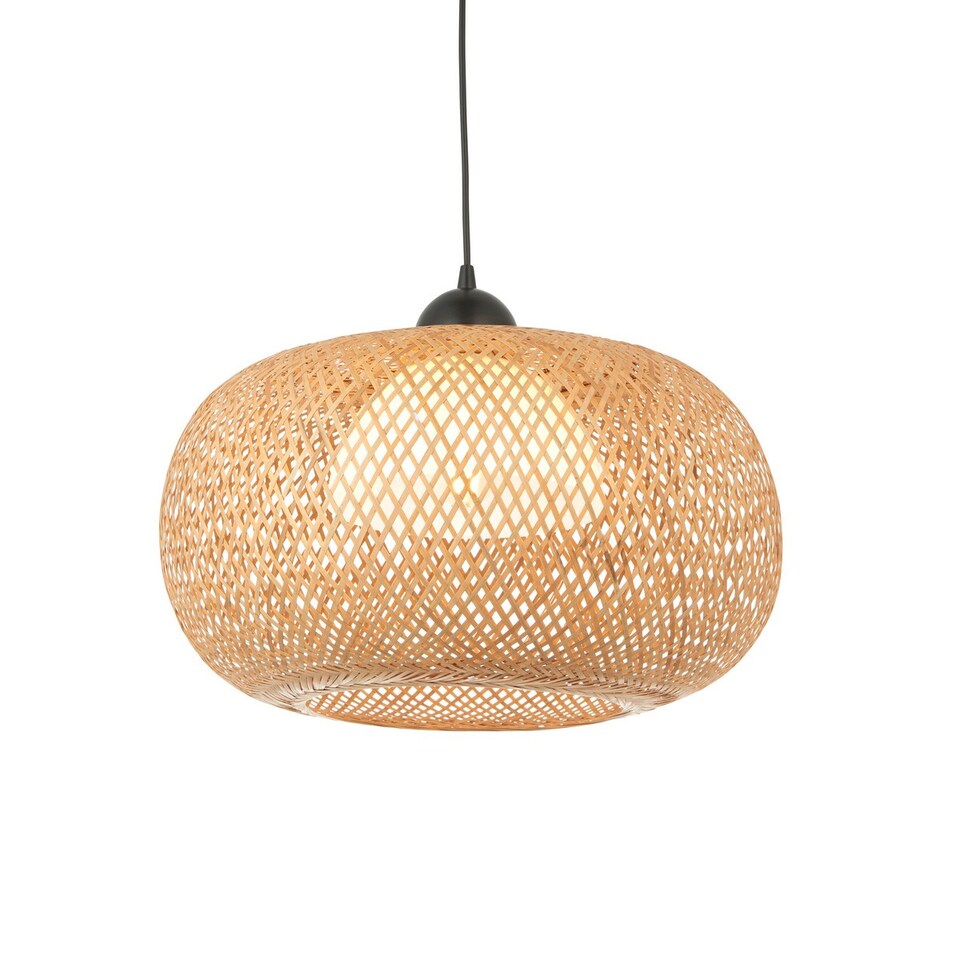 image 1 of Bali Globe Pendant Ceiling Lamp, Natural Bamboo, White, Matt Black