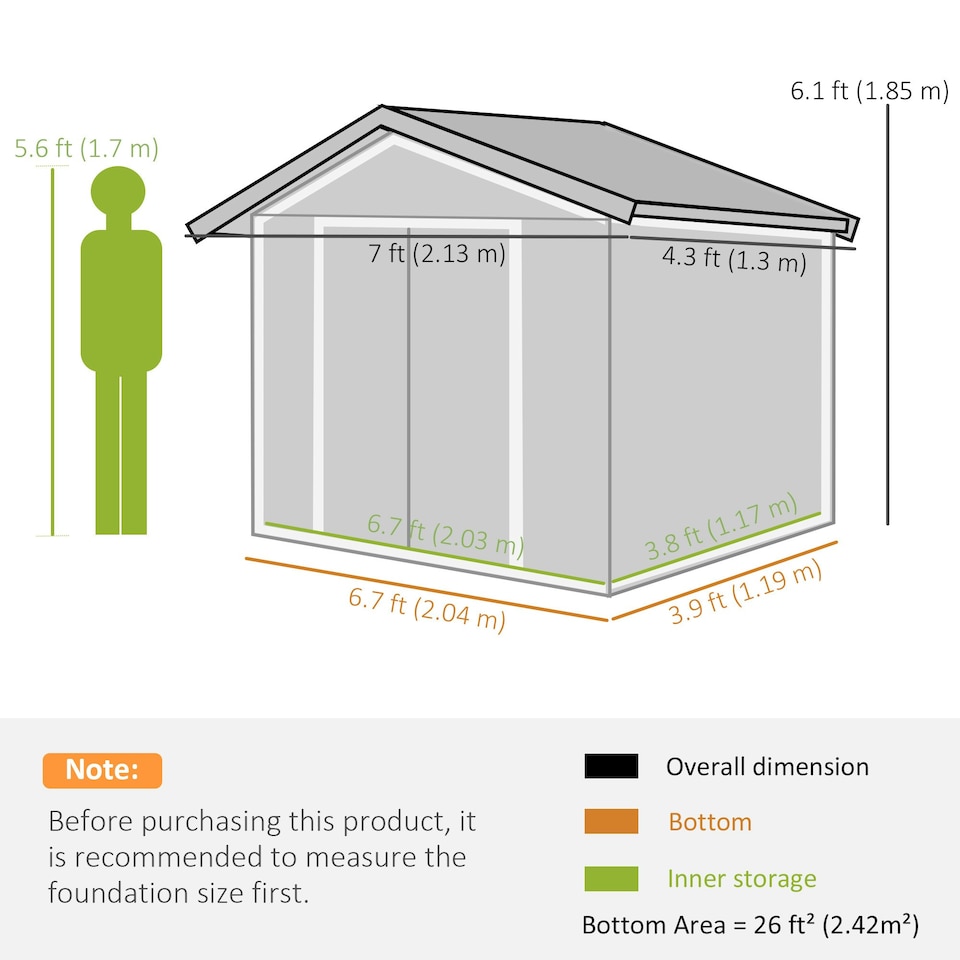 image 1 of Outsunny 7 x 4ft Garden Shed Storage w/ Foundation Kit, Vents, Light Brown