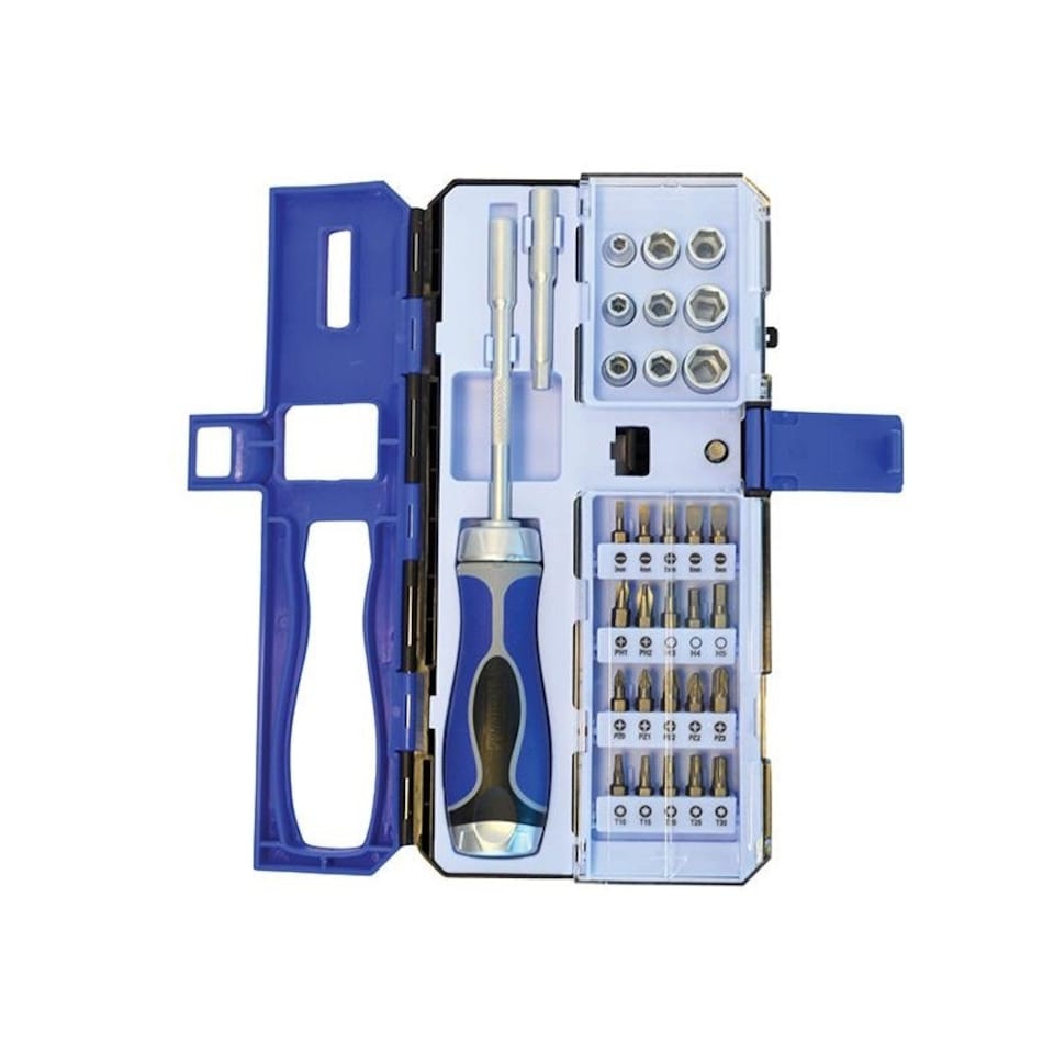 Faithfull Ratchet Screwdriver & Socket Set, 33 Piece - Multi Colour - One Size