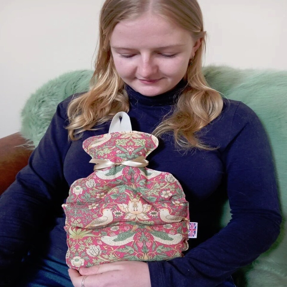 image 1 of The Wheat Bag Company Microwaveable Lavender Wheat Bottle William Morris Strawberry Thief Crimson