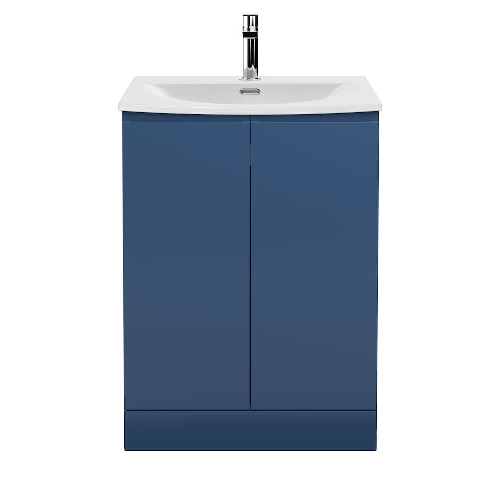 image 1 of Balterley Mavesyn Contemporary 2 Door Floor Standing Vanity Unit with Curved Basin, Dark Blue, 600mm