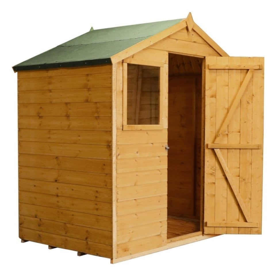 image 1 of 4 x 6 Feet Shiplap Apex Shed - Timber - L124.1 x W197.6 x H204.2 cm - Brown Brown