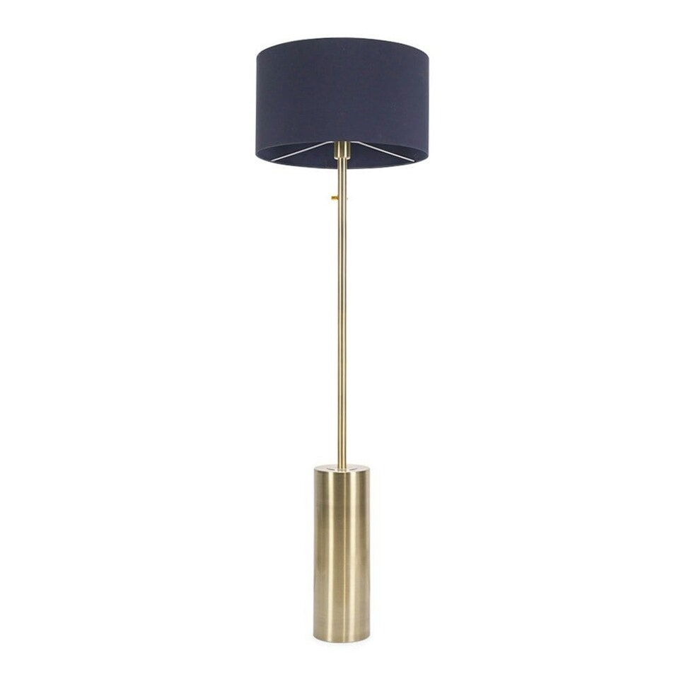 image 1 of ValueLights Lexy Antique Brass Dimmable Floor Lamp with Navy Blue Shade | Blue