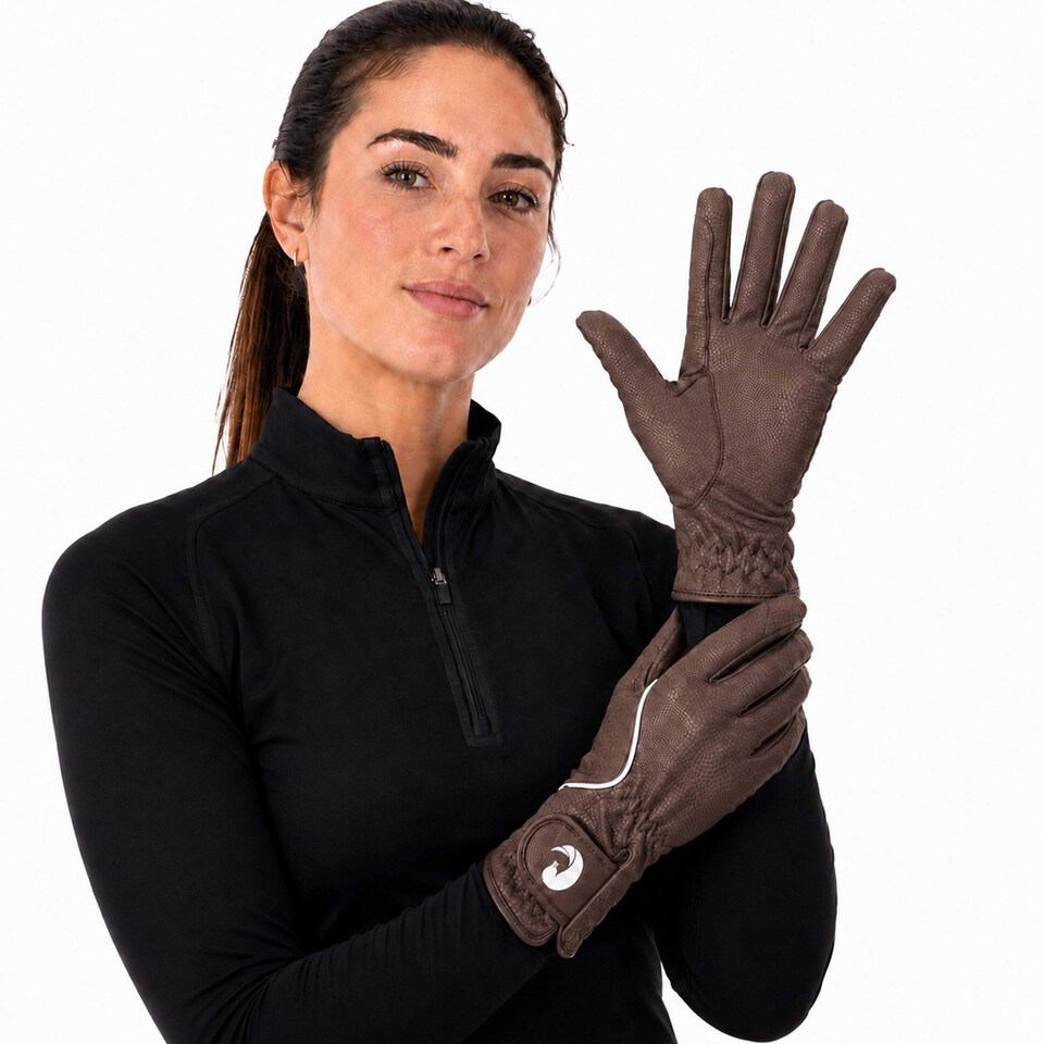 image 1 of Coco Equestrian Brown (M) Synthetic Leather Horse Riding Gloves | Brown