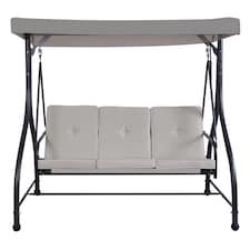 COSTWAY Patio Swing 3-Person Convertible Canopy Swing w/Cushion Seats-Grey